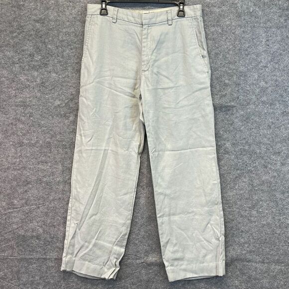 BANANA REPUBLIC Linen Pants Men's 32R Light Gray Straight Cropped High-Rise - Picture 1 of 15
